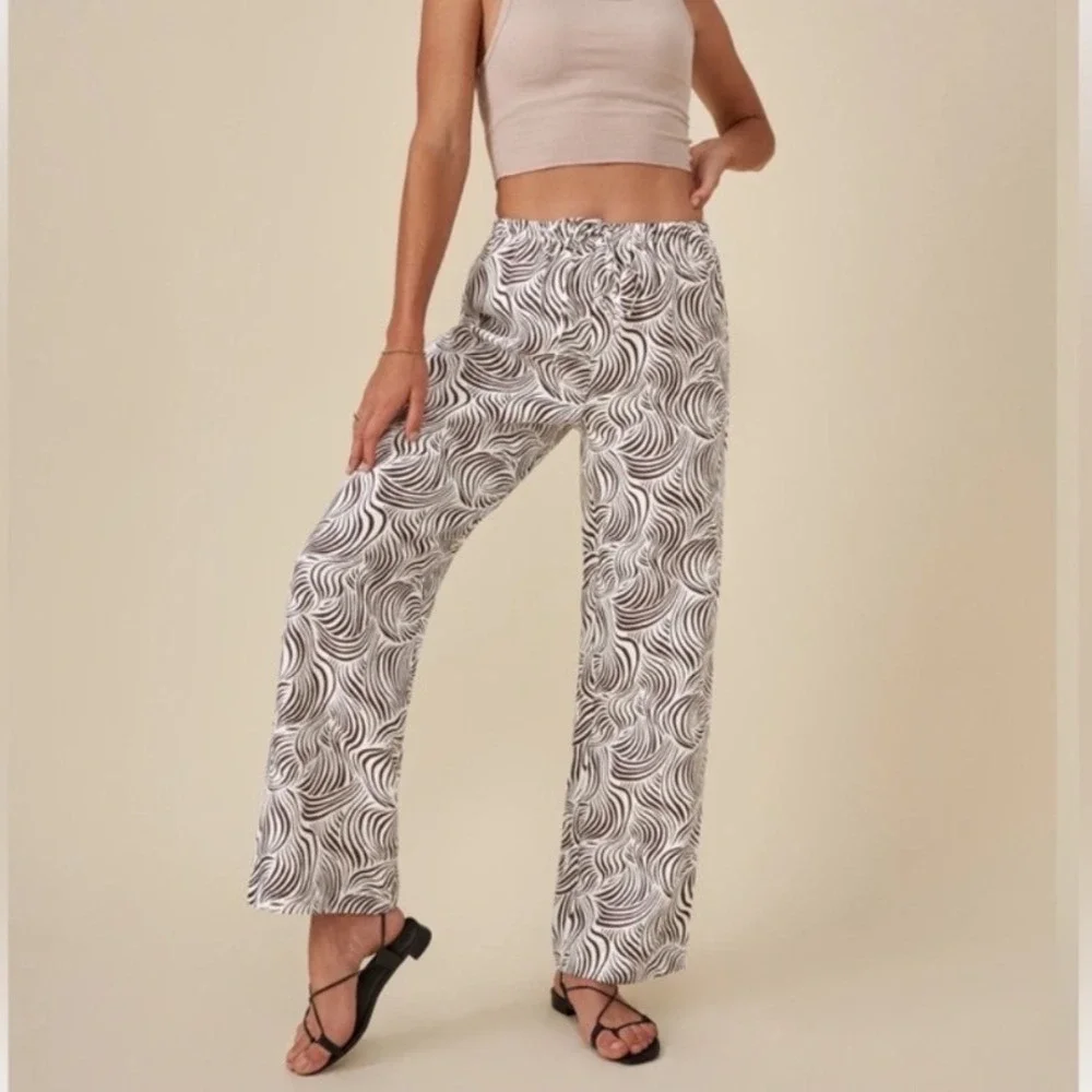 REFORMATION‎ Olina Linen Pants In Optical Size Medium Wide Leg